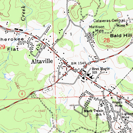 Topographic Map of Angels Camp Towne Center Shopping Center, CA