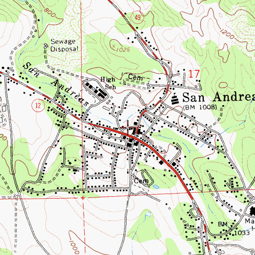 Topographic Map of Calaveras County Library, CA