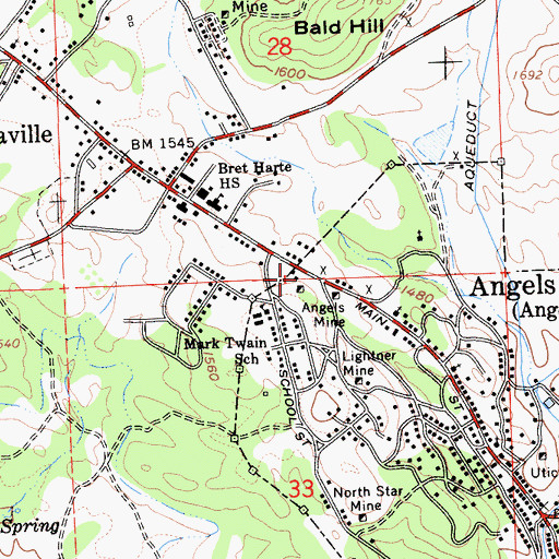 Topographic Map of Middletons Mark Twain Shopping Center, CA