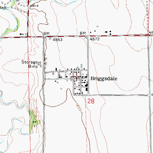 Topographic Map of Briggsdale, CO