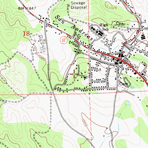 Topographic Map of San Andreas Seventh Day Adventist Church, CA