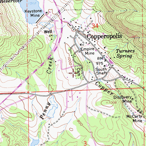 Topographic Map of Copperopolis Cemetery, CA