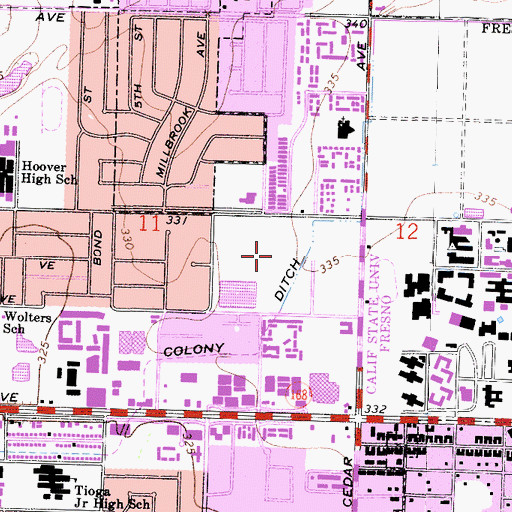 Topographic Map of Bulldog Stadium, CA
