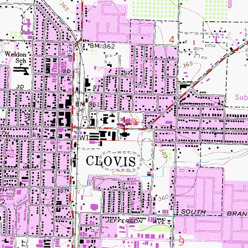 Topographic Map of Clovis Regional Library, CA