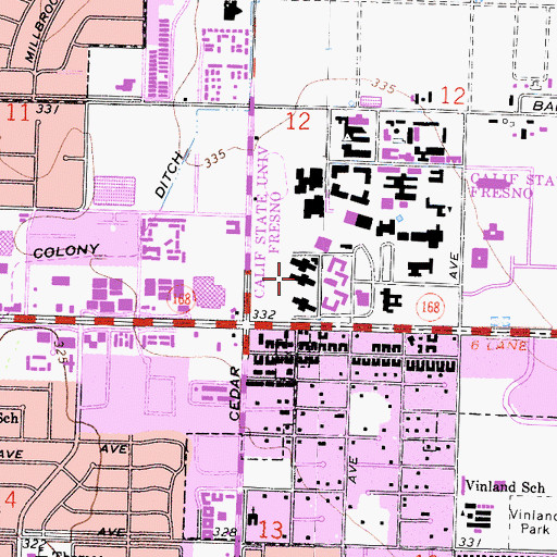 Topographic Map of Graves Hall, CA
