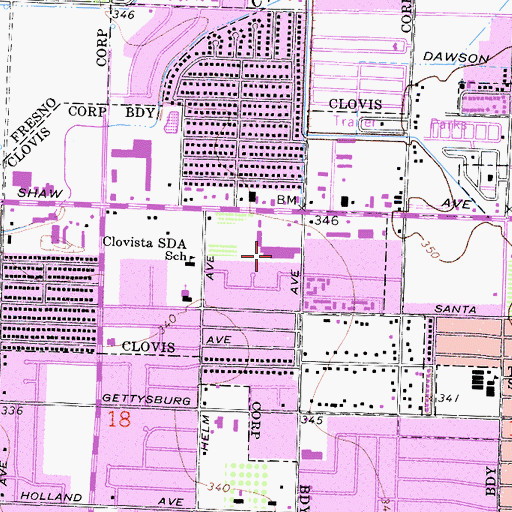 Topographic Map of Clovis Shopping Center, CA