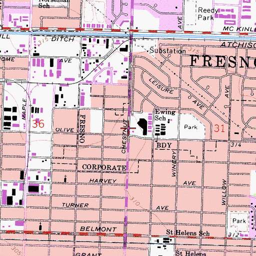 Topographic Map of C and O Shopping Center, CA