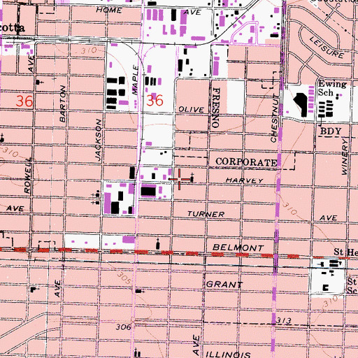 Topographic Map of Christian Community Church of Fresno, CA