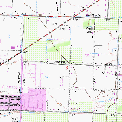 Topographic Map of Mickey Cox Elementary School, CA