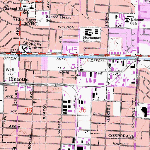 Topographic Map of Valley Christian Center, CA