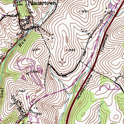 Topographic Map of Paintertown, PA