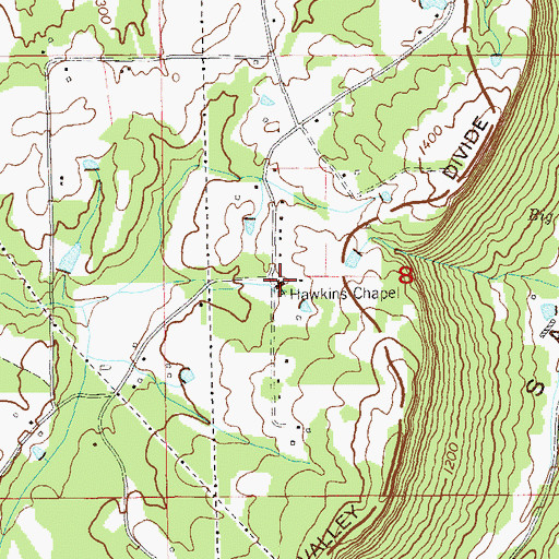Topographic Map of Hawkins Chapel School (historical), AL