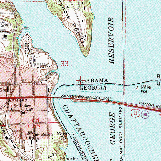Topographic Map of Eufaula Landing (historical), AL