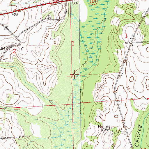 Topographic Map of Helms Bridge (historical), AL