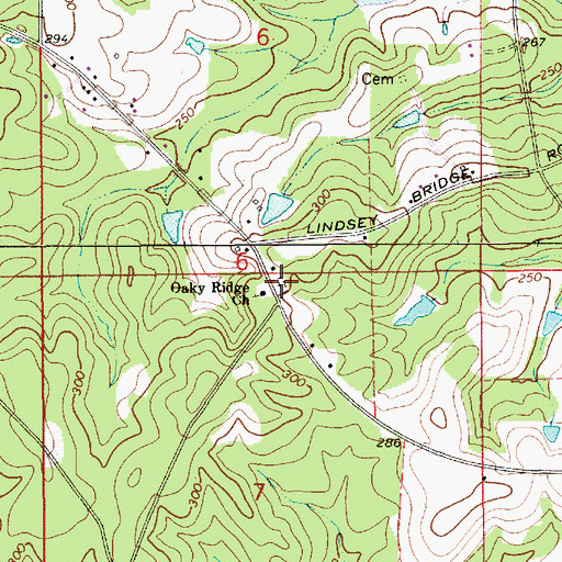 Topographic Map of Oakey Ridge Cemetery, AL