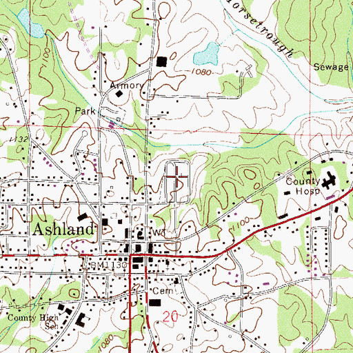 Topographic Map of Ashland City Cemetery, AL