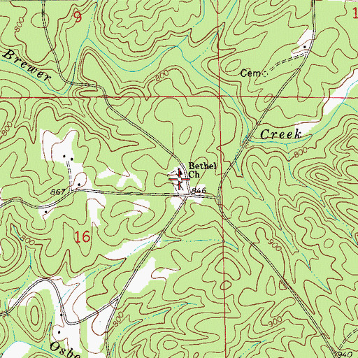 Topographic Map of Bethel Cemetery, AL