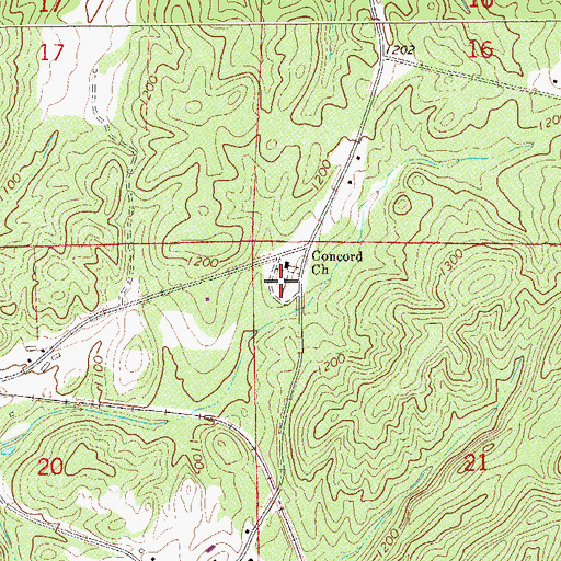 Topographic Map of Concord Cemetery, AL
