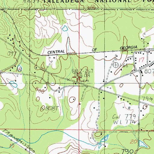 Topographic Map of Hollins Springs Cemetery, AL