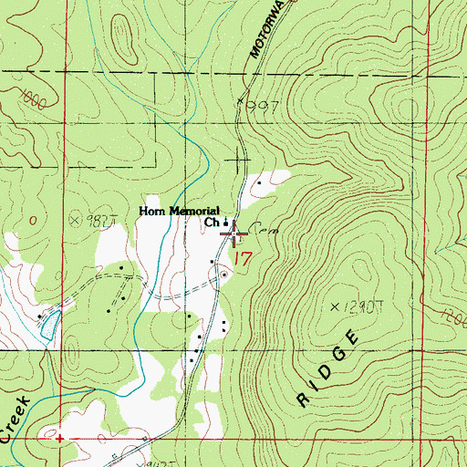 Topographic Map of Horns Memorial Cemetery, AL