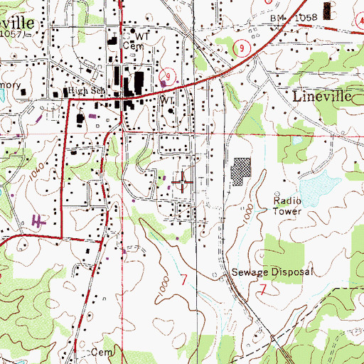 Topographic Map of Lineville City Cemetery, AL