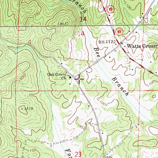 Topographic Map of Oak Grove Cemetery, AL