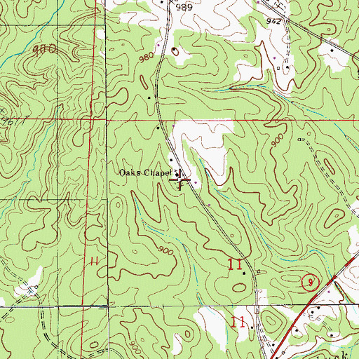 Topographic Map of Oaks Chapel Cemetery, AL