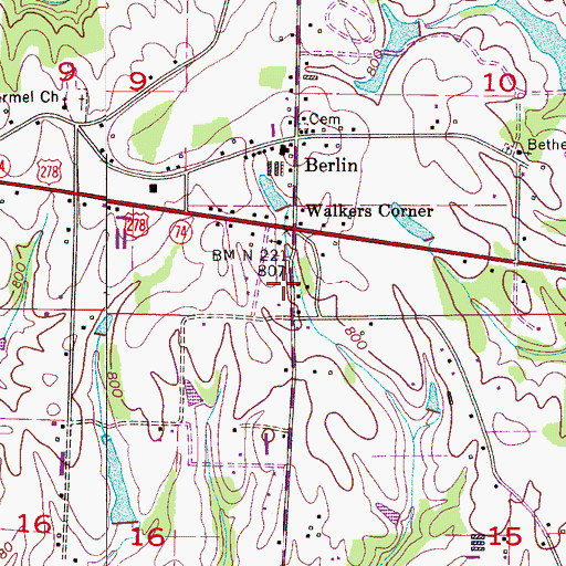 Topographic Map of Berlin Baptist Church, AL