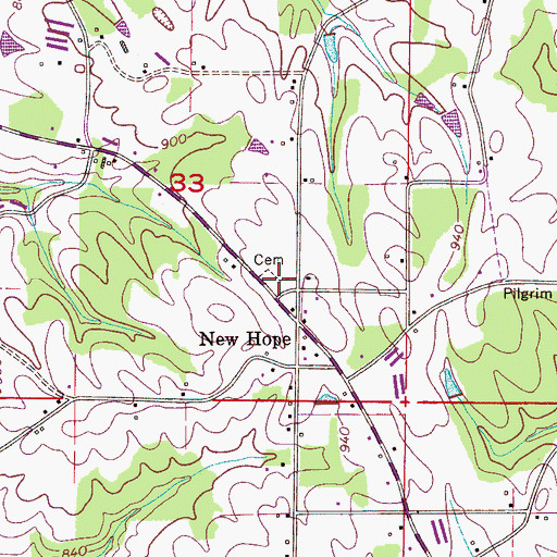 Topographic Map of New Hope Number 2 Cemetery, AL