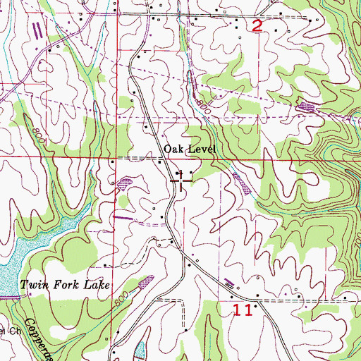 Topographic Map of Oak Level Cemetery, AL