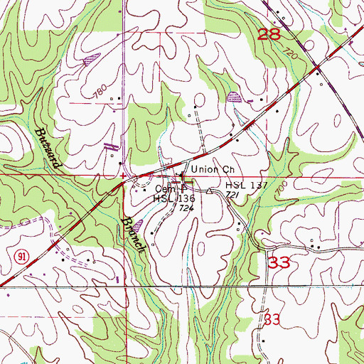 Topographic Map of Union Cemetery, AL