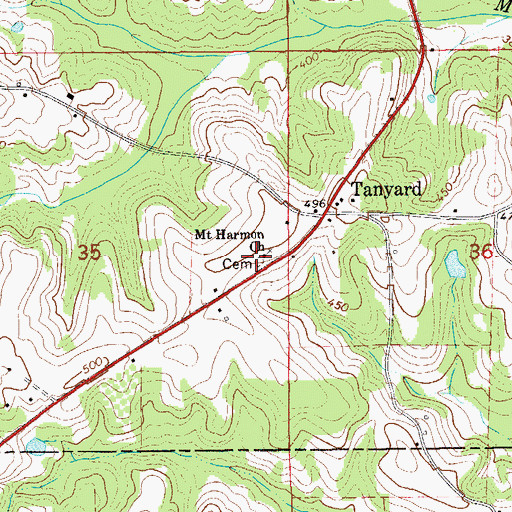 Topographic Map of Mount Harmon Cemetery, AL