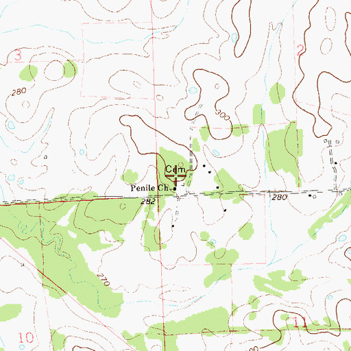 Topographic Map of Penile Cemetery, AL