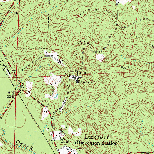 Topographic Map of Midway Cemetery, AL