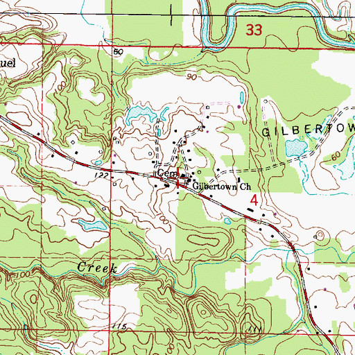 Topographic Map of Gilbertown Cemetery, AL