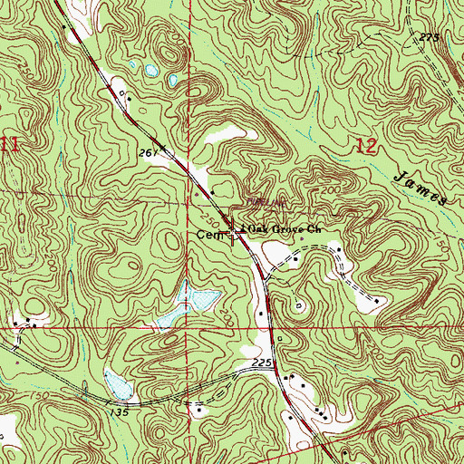 Topographic Map of Oak Grove Cemetery, AL