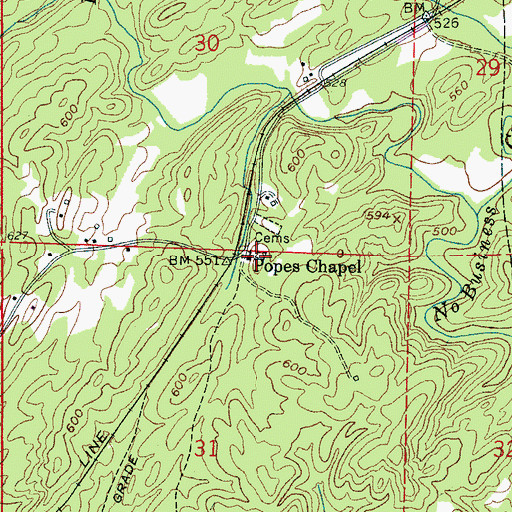 Topographic Map of Popes Chapel Cemetery, AL