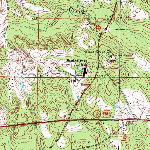 Topographic Map of Shady Grove Cemetery, AL