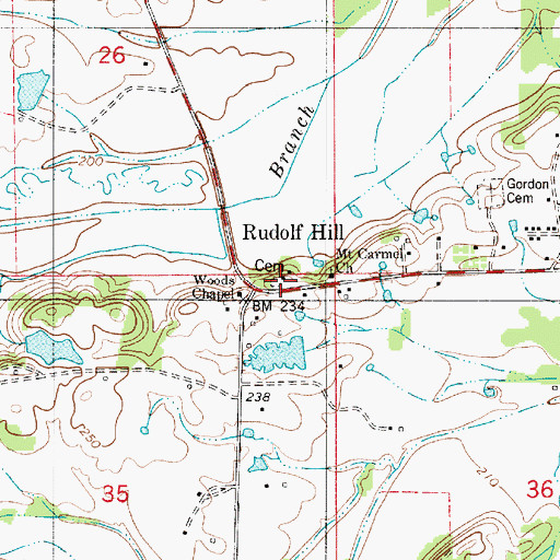 Topographic Map of Rudolph Hill Cemetery, AL