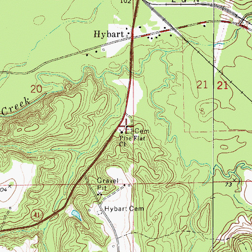 Topographic Map of Pine Flat Cemetery, AL