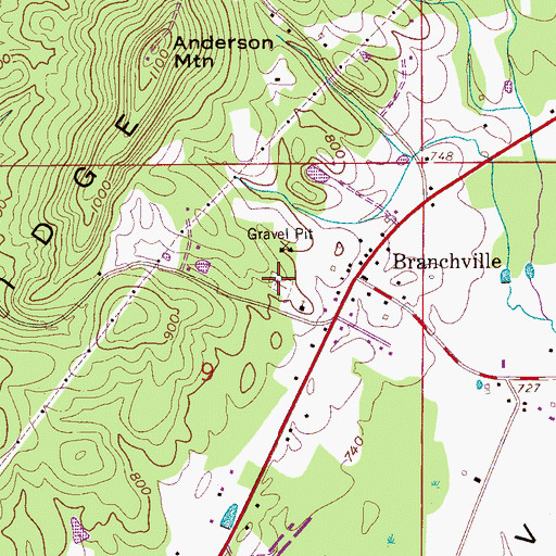 Topographic Map of Branchville Cemetery, AL