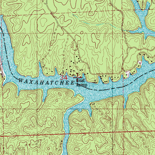 Topographic Map of Camp Waxahatchee Marina, AL