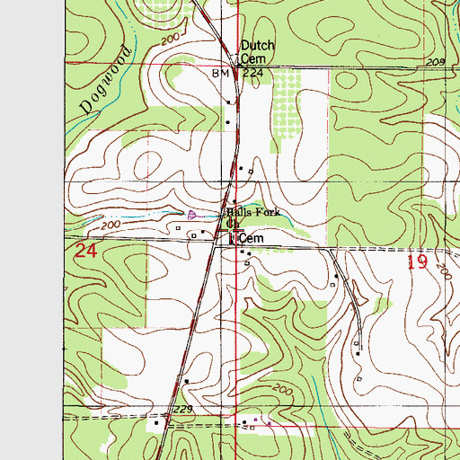 Topographic Map of Halls Fork Cemetery, AL