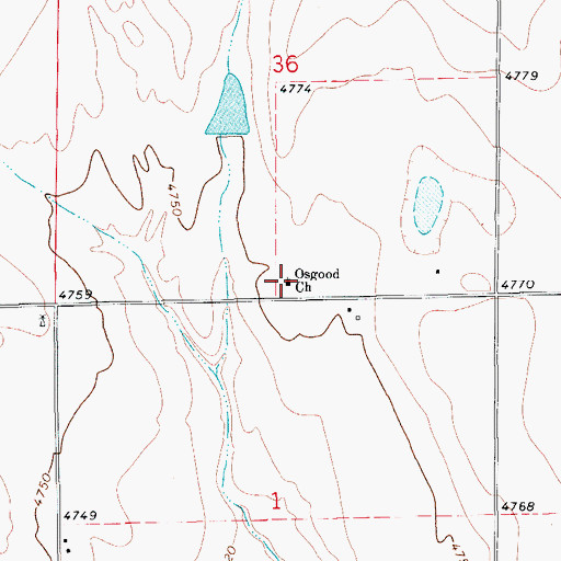Topographic Map of Osgood Church, CO