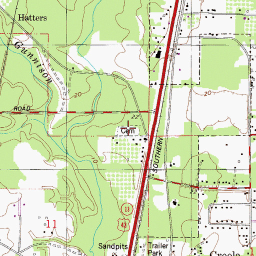 Topographic Map of Creola Cemetery, AL