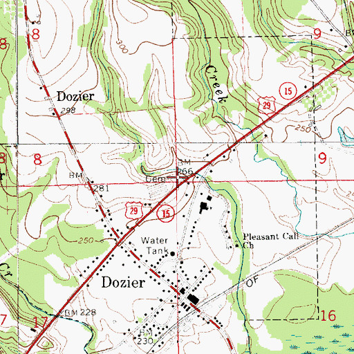 Topographic Map of Dozier Cemetery, AL