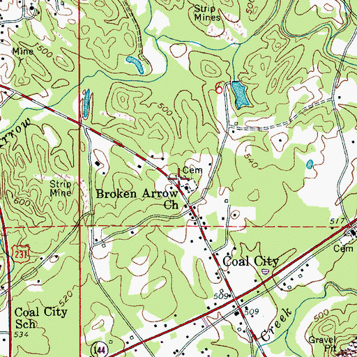 Topographic Map of Broken Arrow Cemetery, AL