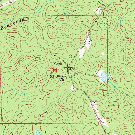 Topographic Map of Mount Olive, AL