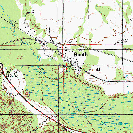 Topographic Map of Booth Cemetery, AL