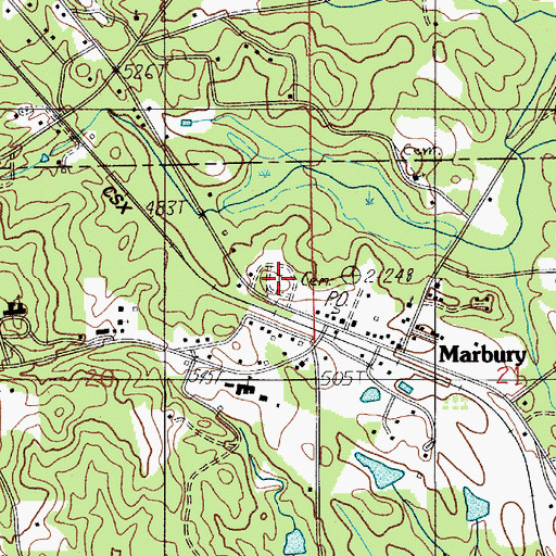 Topographic Map of Marbury Baptist Church Cemetery, AL